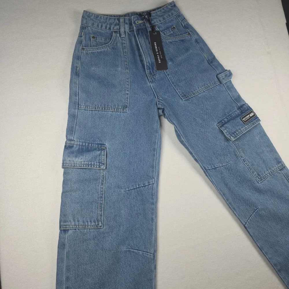 Supply & Demand Superior Denim Cargo Jeans XS Blue High Waisted Utility Pants